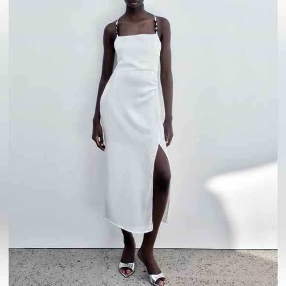 ZARA  CHAIN STRAP SATIN EFFECT DRESS - Picture 1 of 4